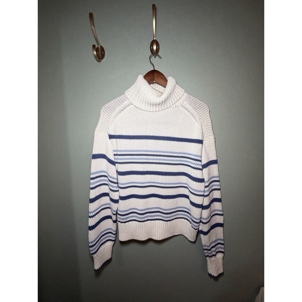 Madewell Women's M White/Blue Striped Turtleneck Knit Pullover Sweater